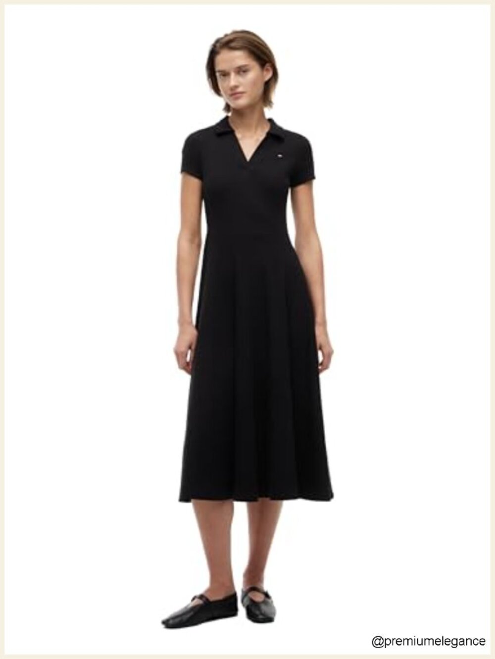 Cotton Ribbed Fit & Flare Polo Dress with Stretch Casual Midi